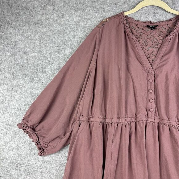 Torrid Mini Challis Ruffle Neck Shirt Dress Womens 3X Rose Taupe Pockets Lace - Picture 7 of 16